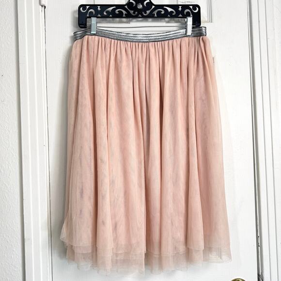 Xhilaration Dresses & Skirts - Pink Layered Tulle Midi Skirt Size L Metallic Waistband Balletcore Feminine